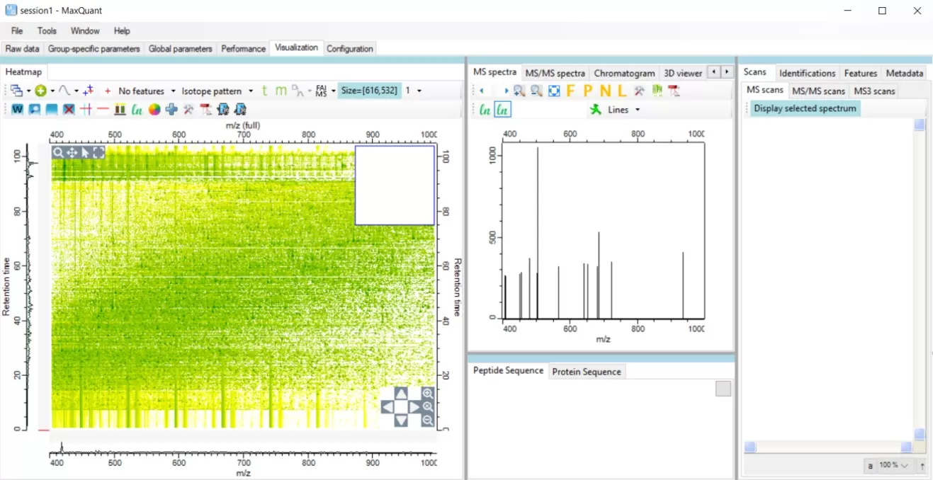 The visualization interface of MaxQuant